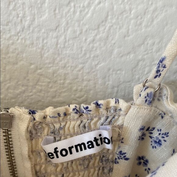 Reformation Corset Bodice Maxi Floral White and Blue 100% Linen Size 8 - Picture 2 of 8